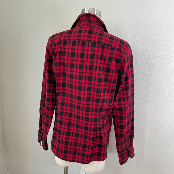 Chaps Womens Large Red Black Buffalo Plaid Button Up Shirt Long Sleeve Blouse - Picture 10 of 10